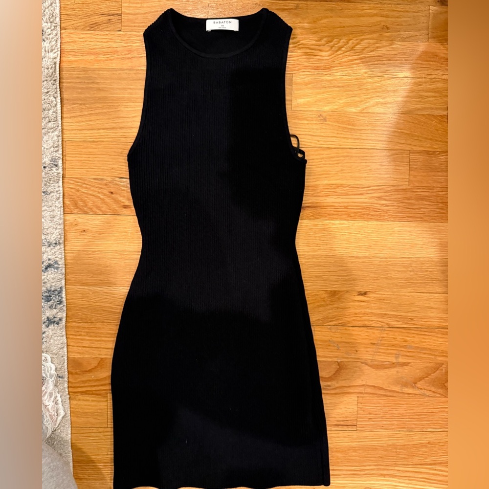 Babaton Black Ribbed Mini Dress